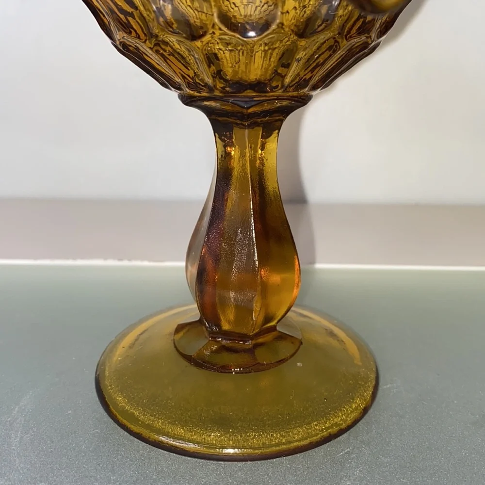 Vintage Fenton Colonial Thumbprint Amber Art Glass Footed Comote Candy Dish